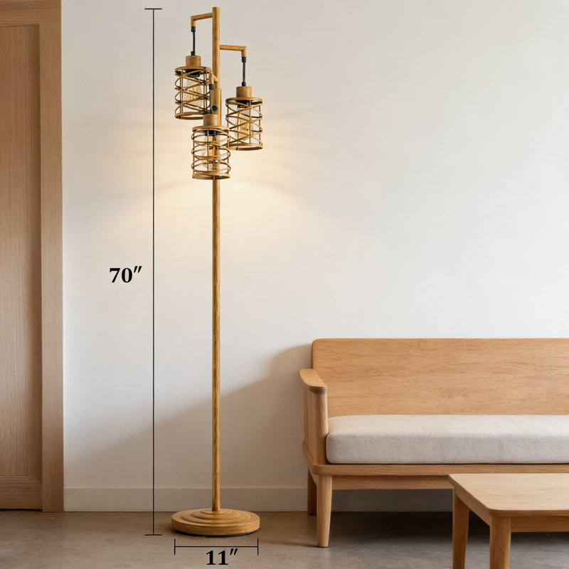 70-Inch Industrial Floor Lamp With Stepless Dimming, 3-Light Farmhouse Tree Design For Living Room, Bedroom, And Office