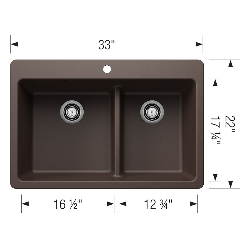 Liven SILGRANIT 33" 60/40 Double Bowl Dual Mount Kitchen Sink with Low Divide - Café, Café