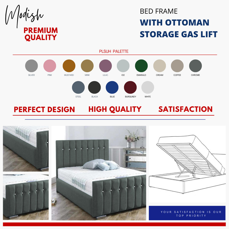 Upholstered Ottoman Storage Bed, Single (3'), Chrome