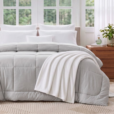 Housse de couette pour lit en duvet synthétique gris clair, édredon toutes saisons
