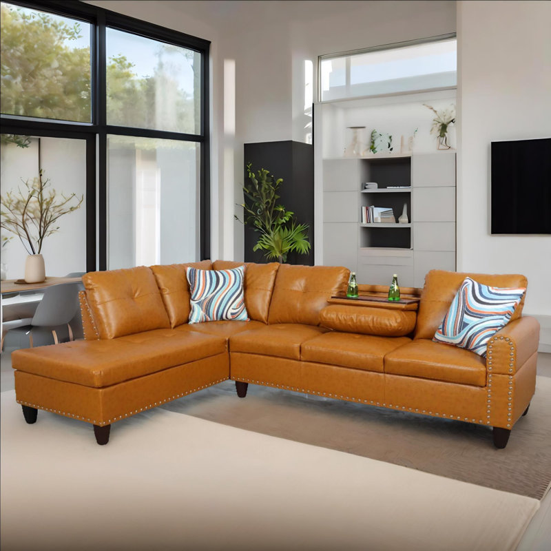 Ensemble de canapé modulaire 2 pièces Eden Ginger, Similicuir jaune, Orienté à gauche (vu de face)