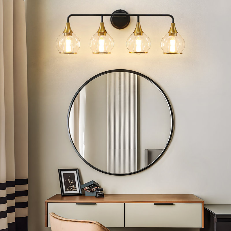 Lupe Bathroom Dimmable Vanity Light, Black/Gold, 4, Clear