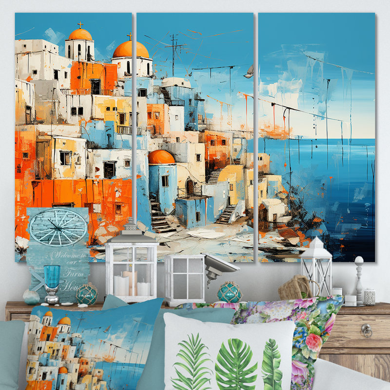 Paysage coloré de la Grèce de Santorin III - Santorini, art mural, Toile tendue, H 28 po x l 36 po x P 1 po