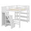 Lit mezzanine double avec tablettes, escalier de rangement, petite armoire et éclairage intégré