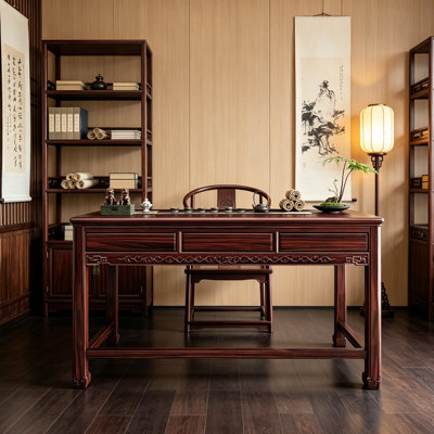 Chinese-style Carved Design 3-drawer Desk