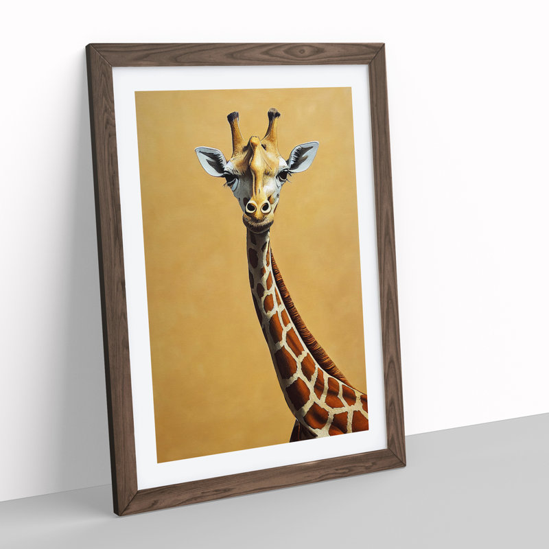 Cute Giraffe - Single Picture Frame Print, 34cm H x 25cm W x 2cm D, Walnut