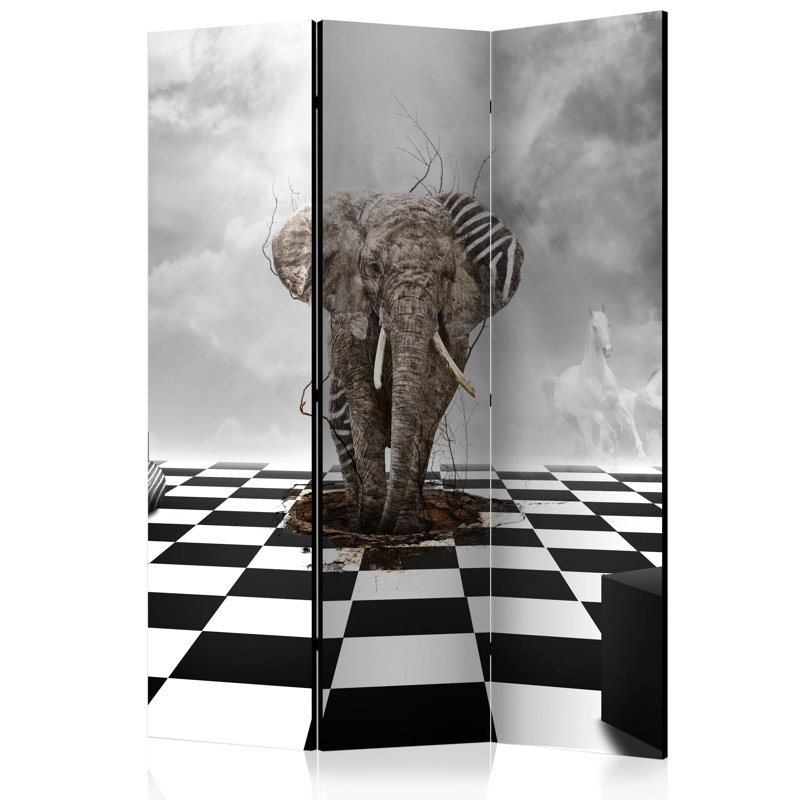 Goufran 135cm W x 172cm H 3 - Panel Solid Wood Folding Room Divider