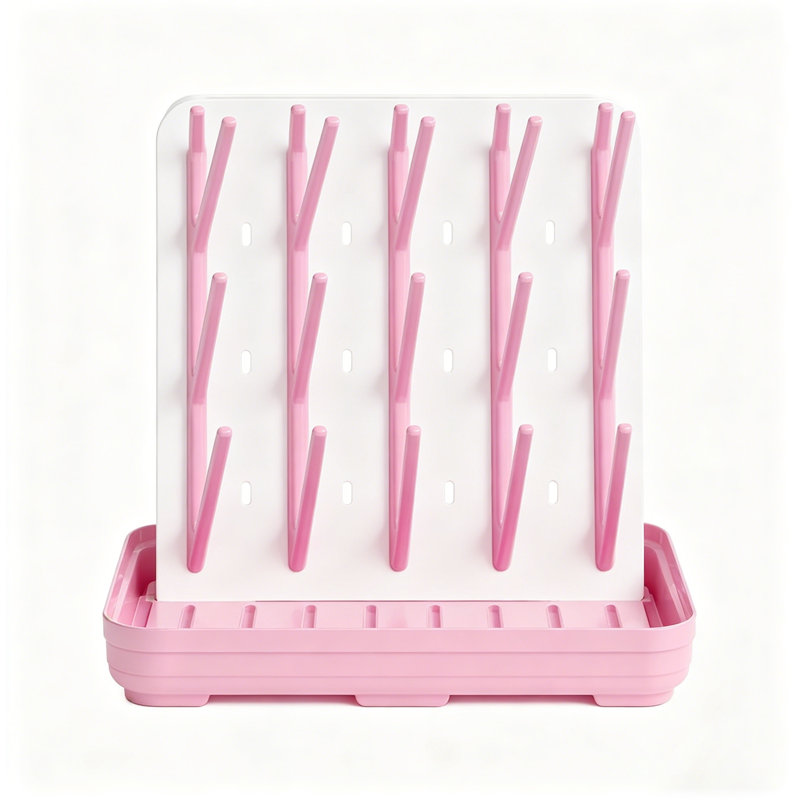 Séchoir pour biberon avec 20 crochets, organisateur de comptoir vertical peu encombrant pour biberons et accessoires, Rose