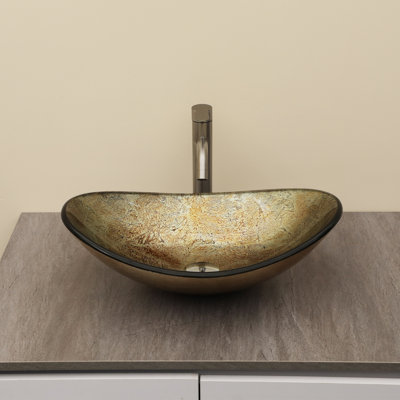 21-1/2 in. Gold Glass Oval Vessel Bathroom Sink with Chrome Pop-up Drain