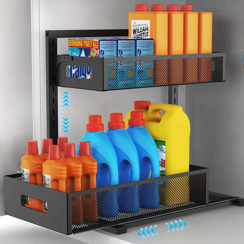 Rangement sous-évier avec tiroirs coulissants, étagère de rangement à hauteur réglable à 2 niveaux pour l'organisation d'armoires de salle de bain, 1 paquet
