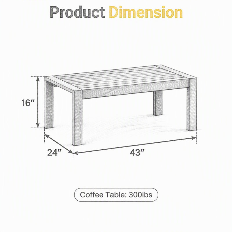 Table basse de patio en métal résistant aux intempéries avec texture grain de bois pour une utilisation extérieure dans le jardin, sur une terrasse ou un balcon.