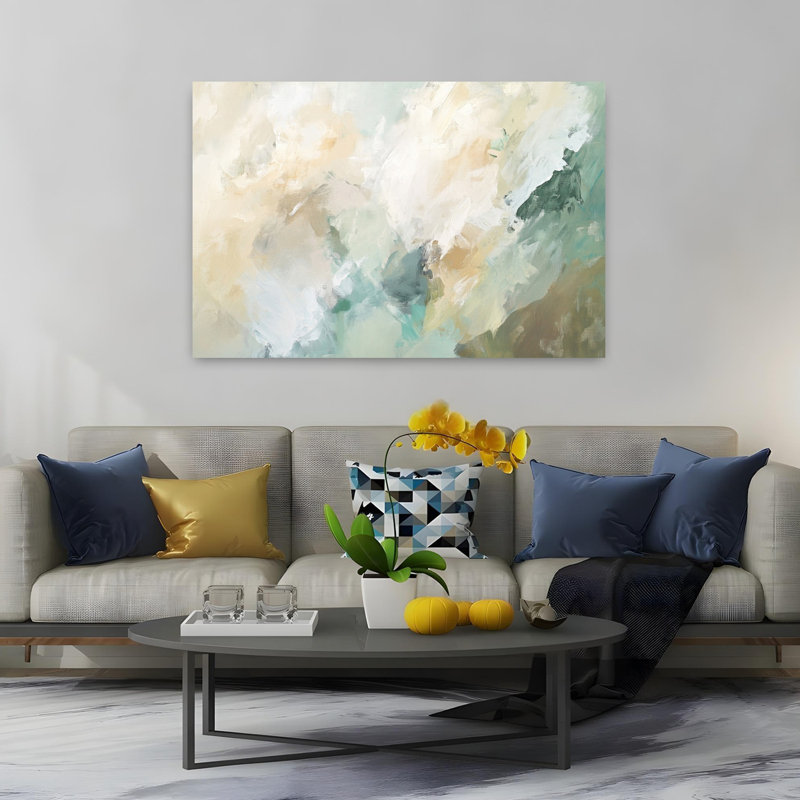Art mural abstrait vert abstrait, 40" H x 60" W