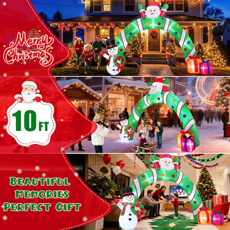 Arche gonflable de Noël 10,3 pi avec lumières DEL - Décoration d'entrée de vacances haut de gamme