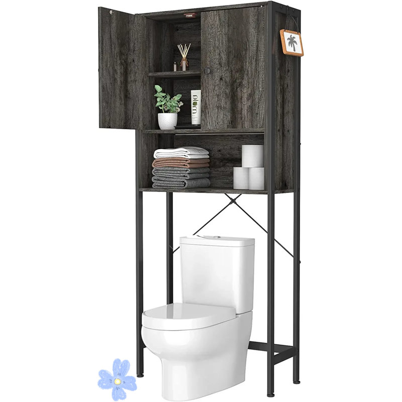 Gray and Black Wood Over-the-Toilet Storage Organizer