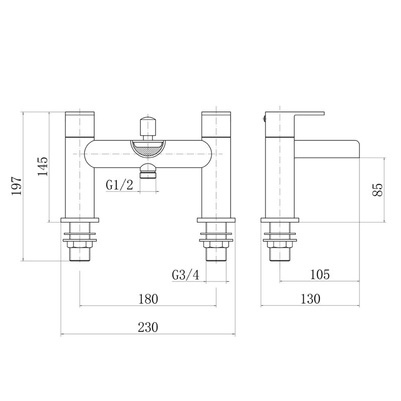 Krick 2 Handle Deck Bath Shower Mixer Bath Filler with Diverter