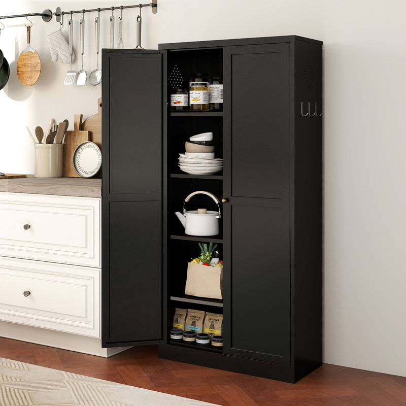 Rangement réglable en métal pour garde-manger avec 4 tablettes, noir