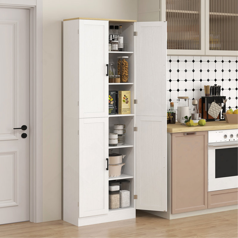 Cabinet 67" Freestanding Kitchen Pantry, 4-Door Storage Organizer With Adjustable Shelves, Kitchen Cabinet With Doors And Shelves, Distressed White