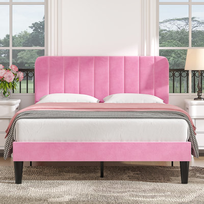 Upgraded Velvet Upholstered Platform Bed with Adjustable Headboard, Reinforced & Quiet Design, No Box Spring Needed, Sturdy Wood Slat Support, Easy Assembly