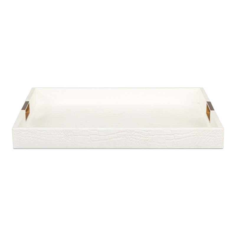 Cream Shagreen Rectangular Tray with Brass Handles