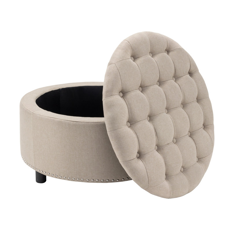Alessandro Fabric Upholstered Storage Ottoman, Beige Polyester Blend