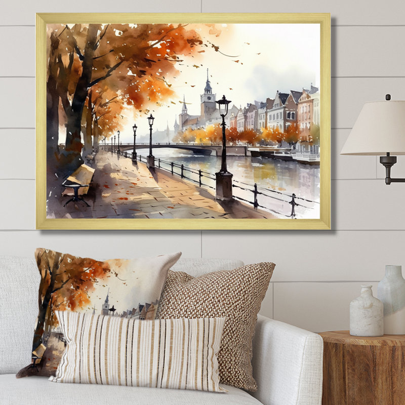 Rudys Waterfront Cityscape II sur impression sur toile, Encadrement doré, H 30 po x l 40 po x P 1,5 po