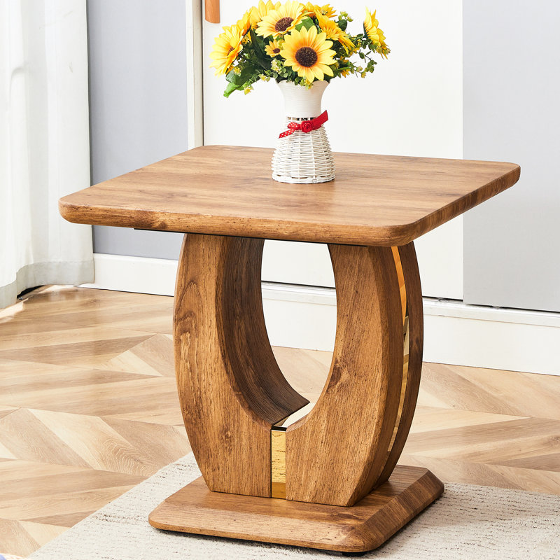 Table basse avec autocollants grain de bois et support doré, dimensions de 23,6 x 23,6 po, idéal pour le côté, 23,6 po de largeur, emplacement multifonctionnel