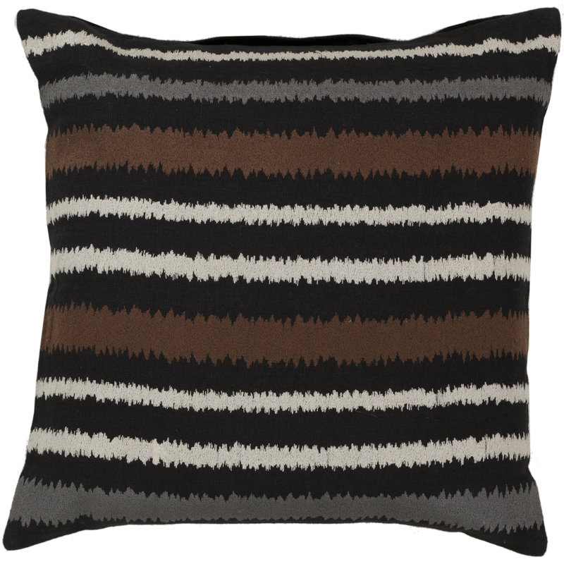  Coussin décoratif en lin à rayures verticales, 22 po x 22 po, Caviar / Papyrus / Bleu pastel / Gris silex, Inférieur