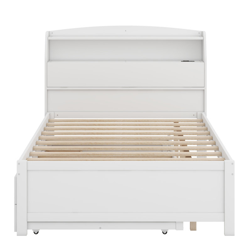 Lit plateforme en bois avec lit gigogne à DEL, Blanc