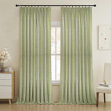 Fabdivine Bohemian Pure Linen Block Print Curtain 27x24 Inches, Handmade Floral Two-Side Panel, Soft Green and Blue Pinch Pleated Drapes 100% Blackout, Home Decor or Kitchen, Ethnic Lehariya