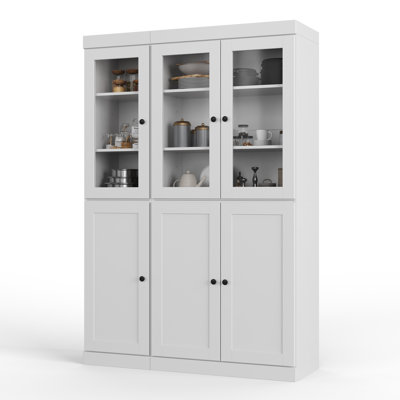 100% Solid Wood Pantry China Cabinet, Shaker & Clear Glass Doors, Adjustable Shelves, 48.5" Wide, 71.5" Tall by One Allium Way