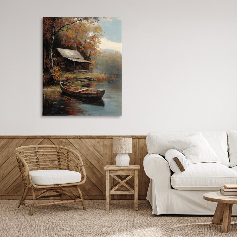 Autumn Cabin Canoe with Leaves Canvas, design by Arlington Prints