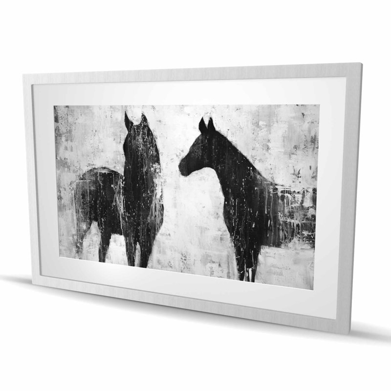 Chevaux noirs et blancs, reproduction encadrée