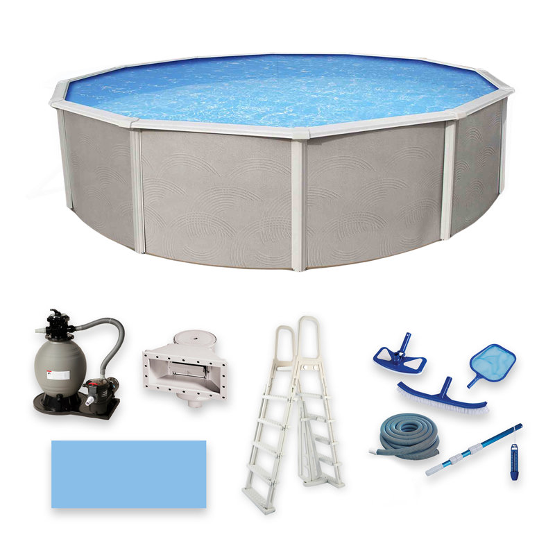Belize Round 52-in Deep 6-in Top Rail Swimming Pool Package, 18' W x 52" H