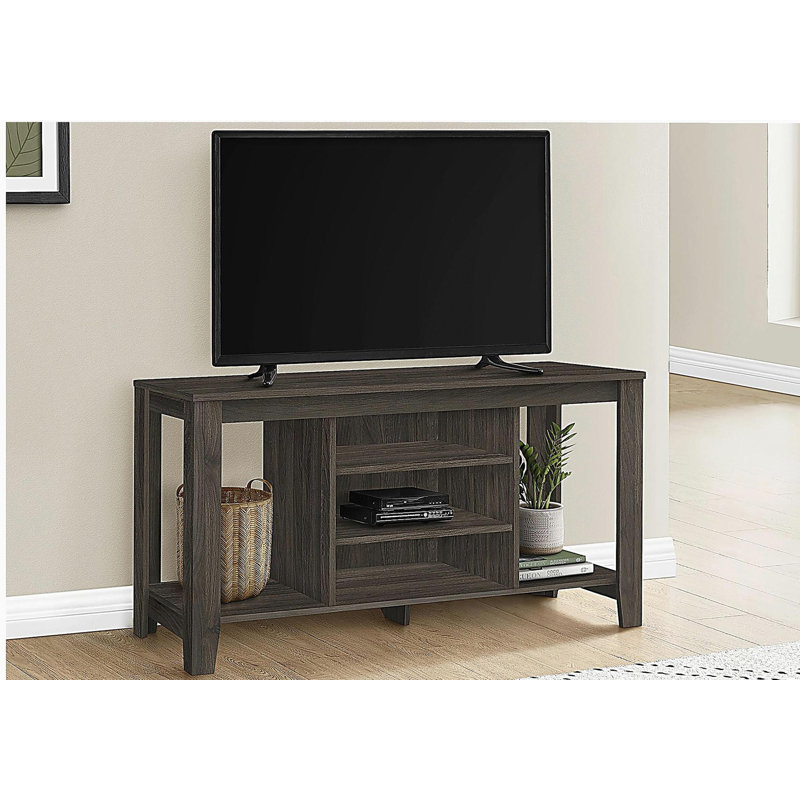 Meuble télé 48 po, console, centre multimédia, tablette de rangement, salon, chambre à coucher, placage brun