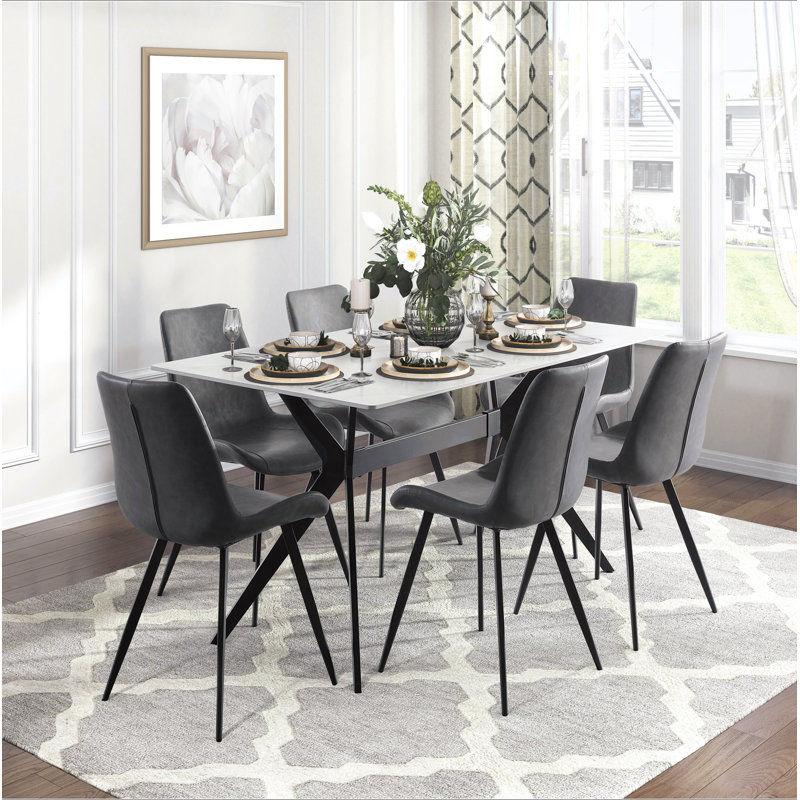 Ensemble de table de salle à manger moderne 5 pièces avec 4 chaises de salle à manger grises, 5 pièces: table, 4 chaises