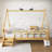 Twin Size  Bed Frame with Guardrails & Step Ladder, Solid Wood Platform Bed-1905468941