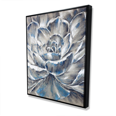 «Gray and Blue Flower», art contemporain sur toile encadrée