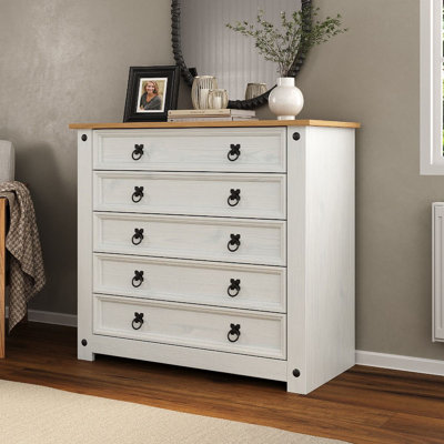 Solid Wood 89cm W 5 - Drawer Chest of Drawers