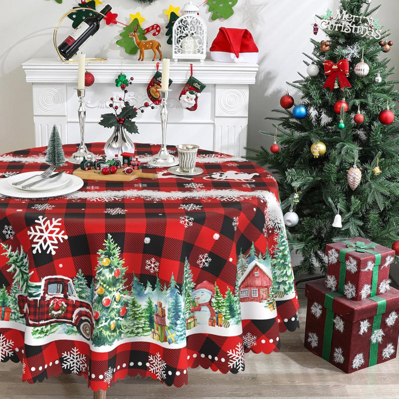 Nappe ronde de Noël - Décorations de Noël pour la maison - Camion résistant à l'eau