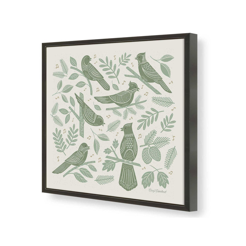 «Song Birds Green», impression encadrée sur papier, H 12 po x l 12 po, Noir