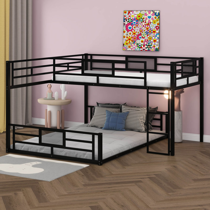 Twin Over Full Size Bunk Bed With Ladders, L Shaped Metal Bunk Bed Frame