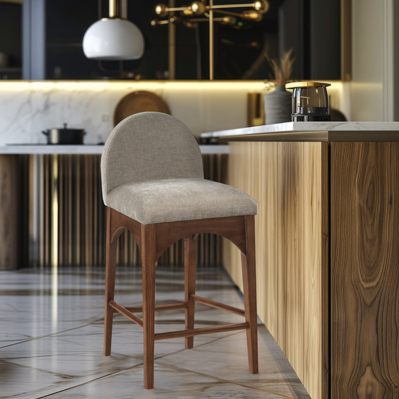 Waldorf Counter Stool, Beige Chenille, Walnut