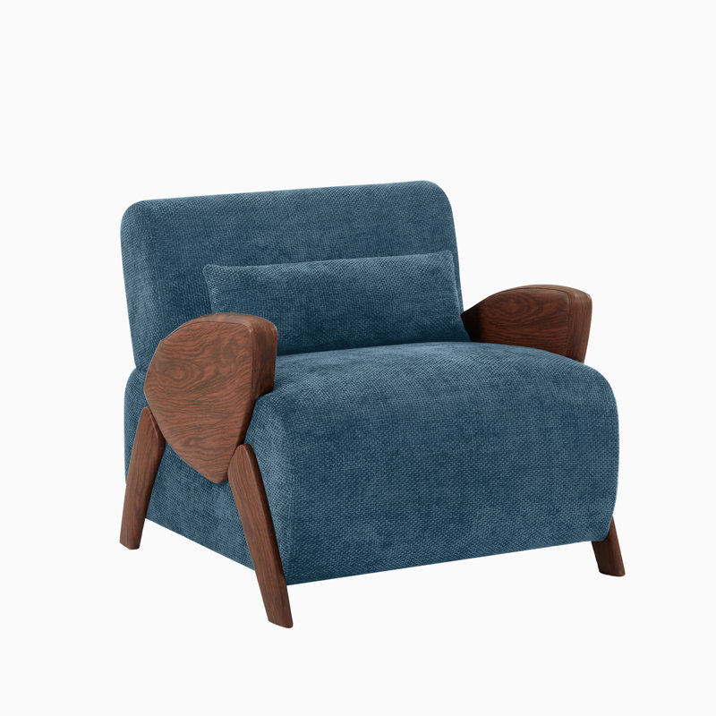 Upholstered Armchair with Plush Cushioning, Blue Chenille