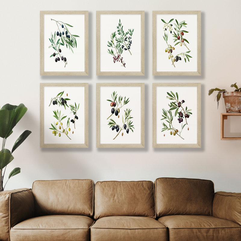 Ensemble de 6 pièces rétro floral olive sur papier, H 14 po x l 11 po