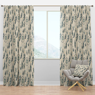 Pattern with Indian-American Dream Catcher - Bohemian Velvet Curtain - Room darkening - 1 panel