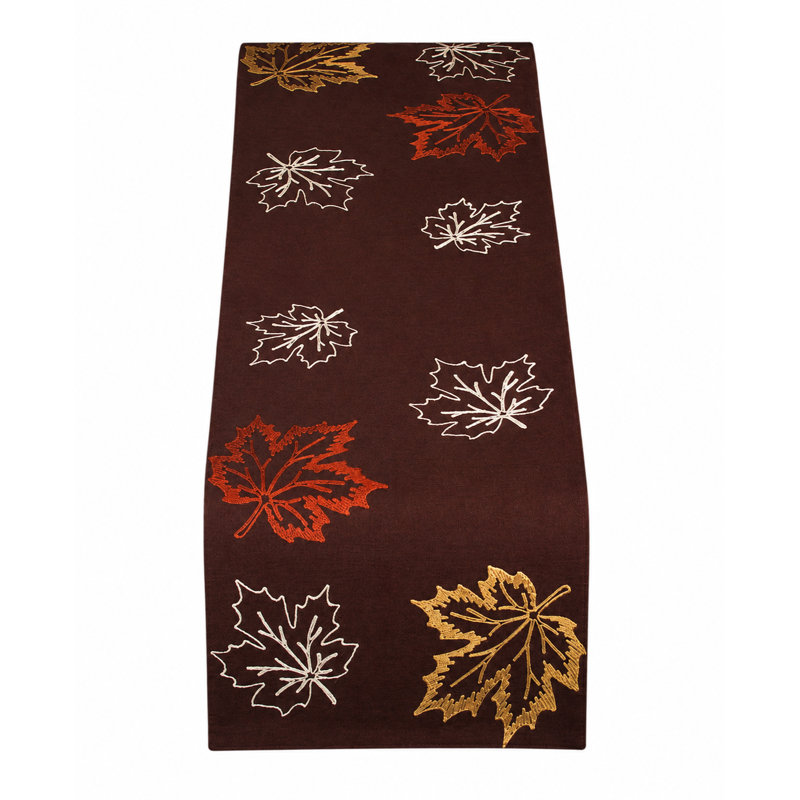 Dresden Embroidered Fall Table Runner, Coffee, 70" L x 16" W