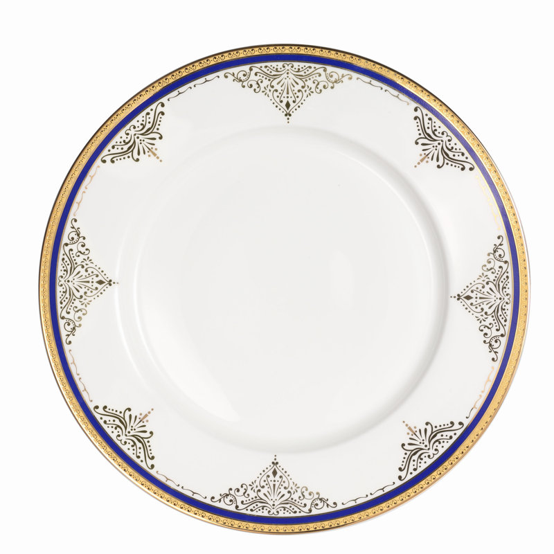 Elegant Round White and Gold Porcelain Dinnerware Set, Service for 8