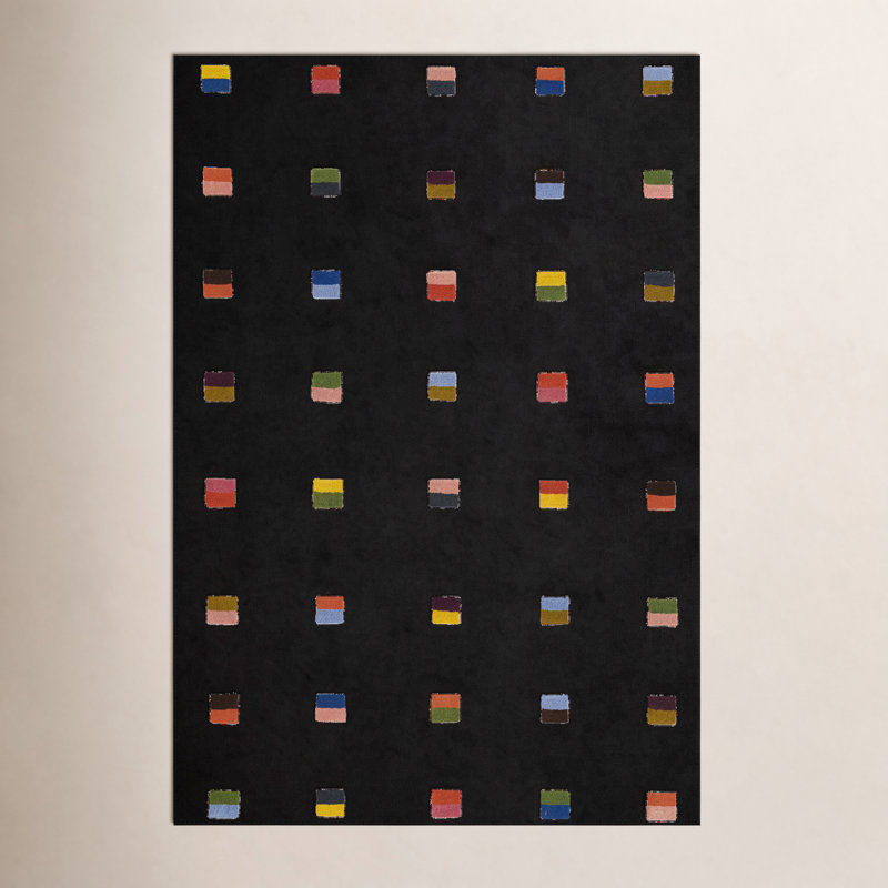 XolaHand-Tufted Geometric Wool Area Rug, Rectangle 6' x 9'