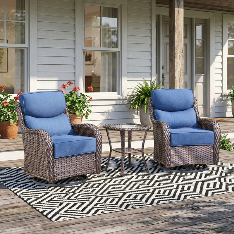 Patio Furniture Set With 6-Inch Thick Cushion, Outdoor High Back Swivel Rocker Patio Chairs, 3PCS Wicker Conversation Set For Deck Yard And Poolside