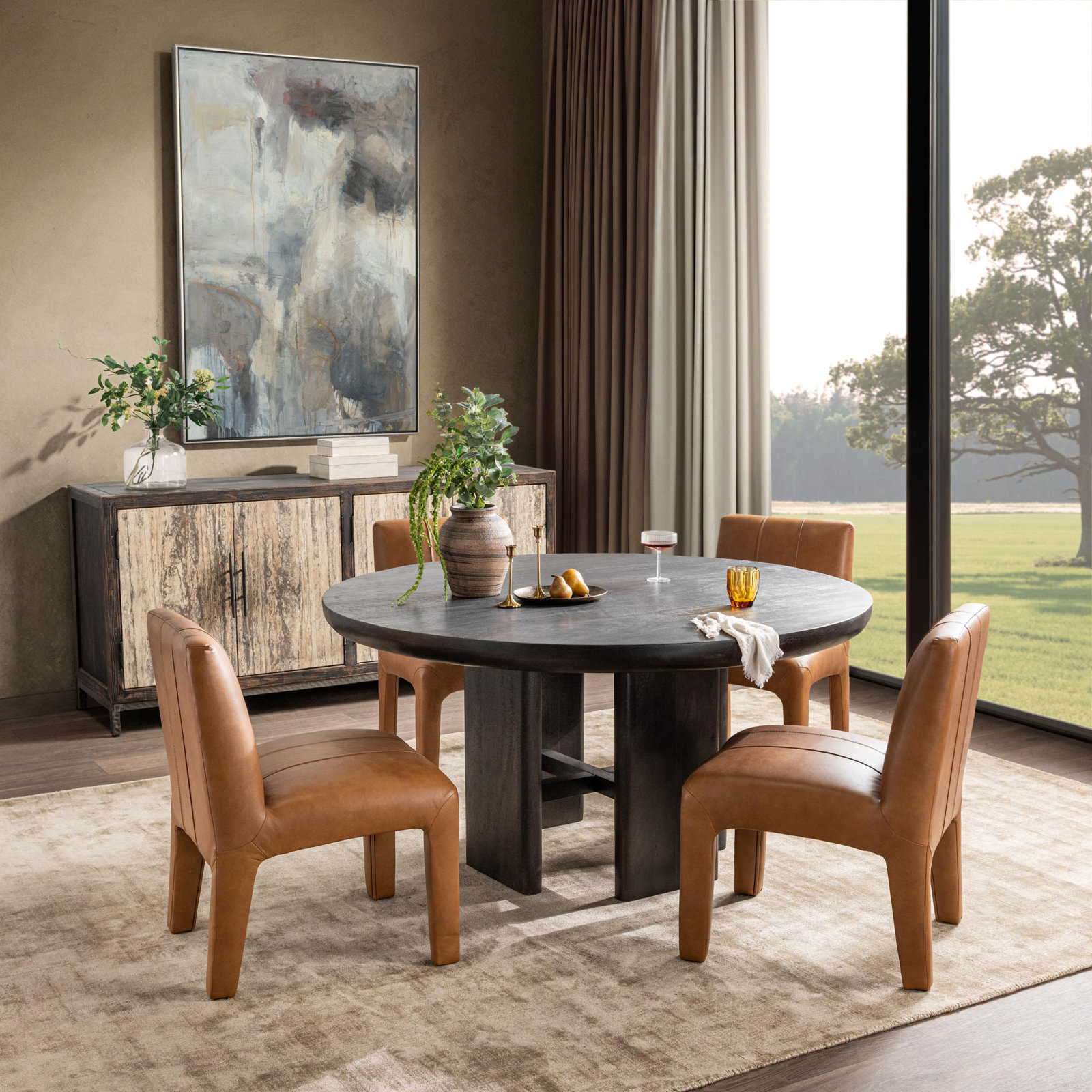Luce 60'' Round Dining Table, Truffle Roast
